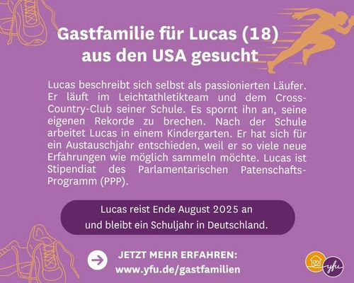 Mit Hobby Laufen: Für US-Austauschschüler (18) Gastfamilie ab Sommer gesucht!
